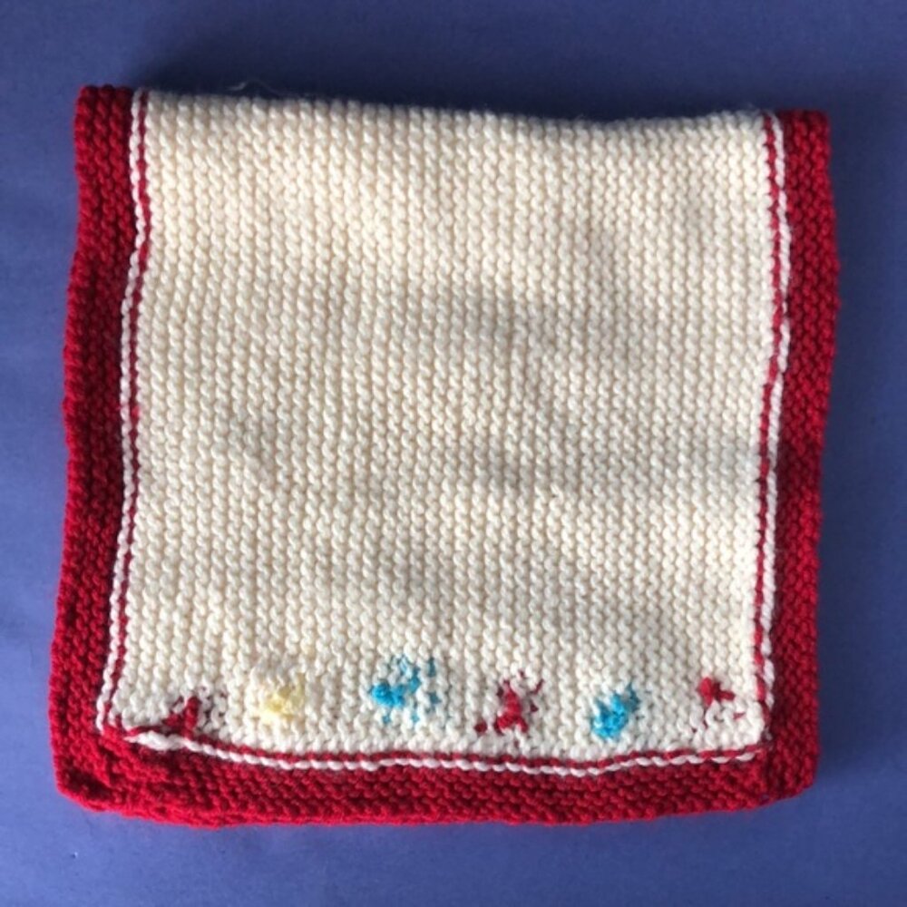 NWOT Vintage Hand-Knitted Made-in-Canada Colourful Baby Welcoming Mini Blanket